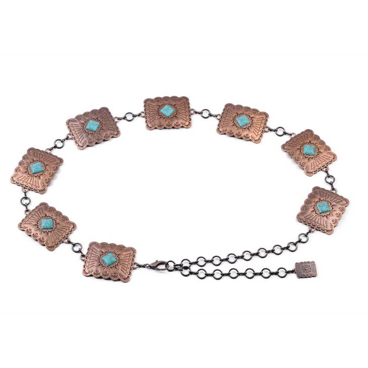 Turquoise Square Concho Chain Belts