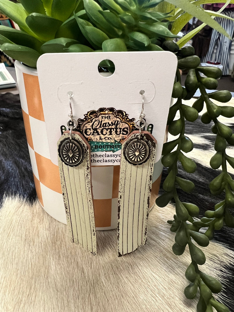 Leather Fringed Concho Earrings