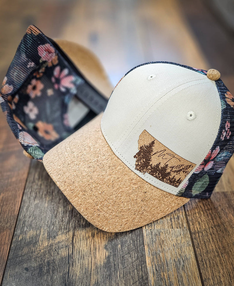 Floral Cork Montana State Hat: Adult / Mountain/floral state cutout