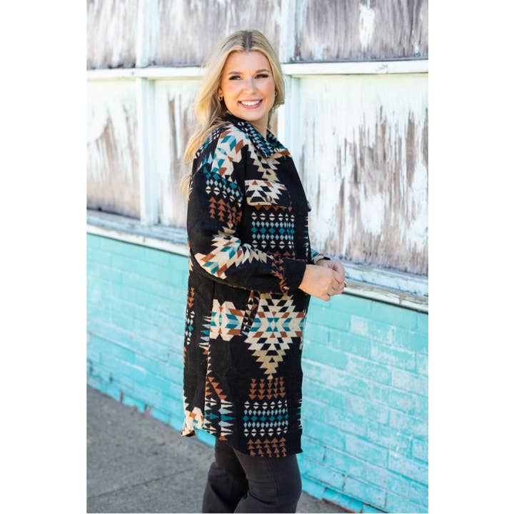 Western Aztec Print Cardigan Jacket