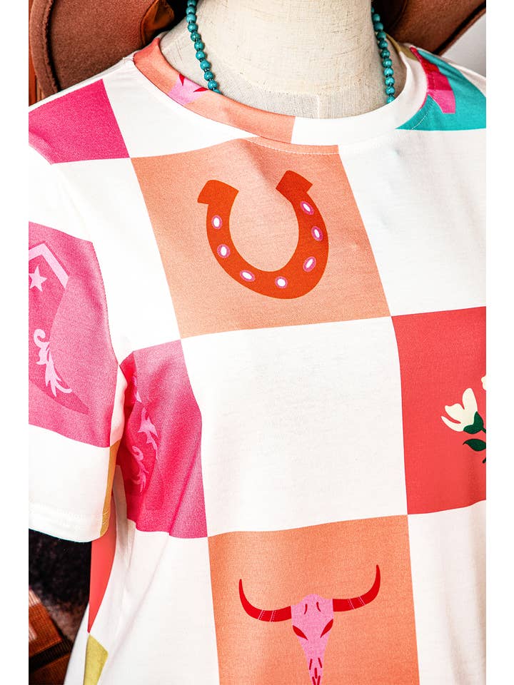 Ashleigh- Western Fashion Checker Crewneck