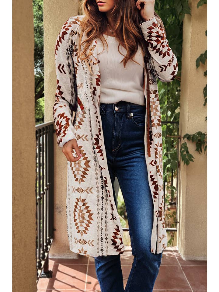 Western Aztec Open Front Cardigan