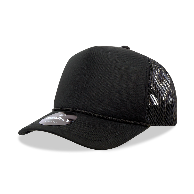 The Park Wholesale - Decky 6025 - Mid Profile, 5 Panel Foam Trucker Hat - 6025: Blk/Wht/Blk