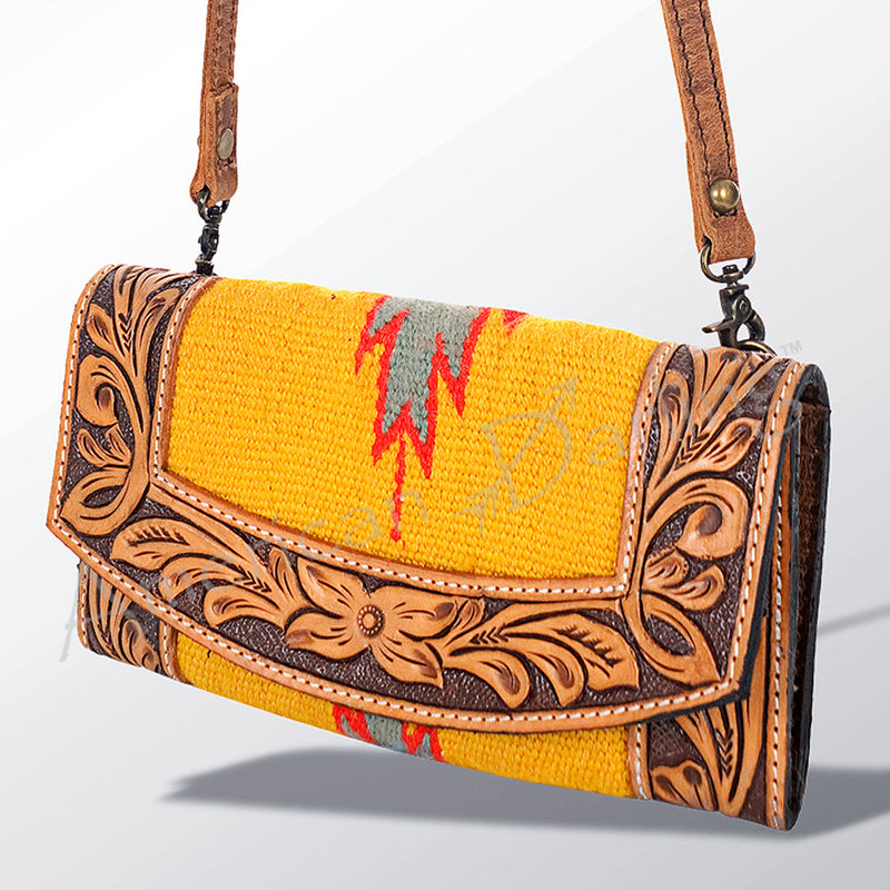 Mustard Saddle Blanket Leather Crossbody Wallet