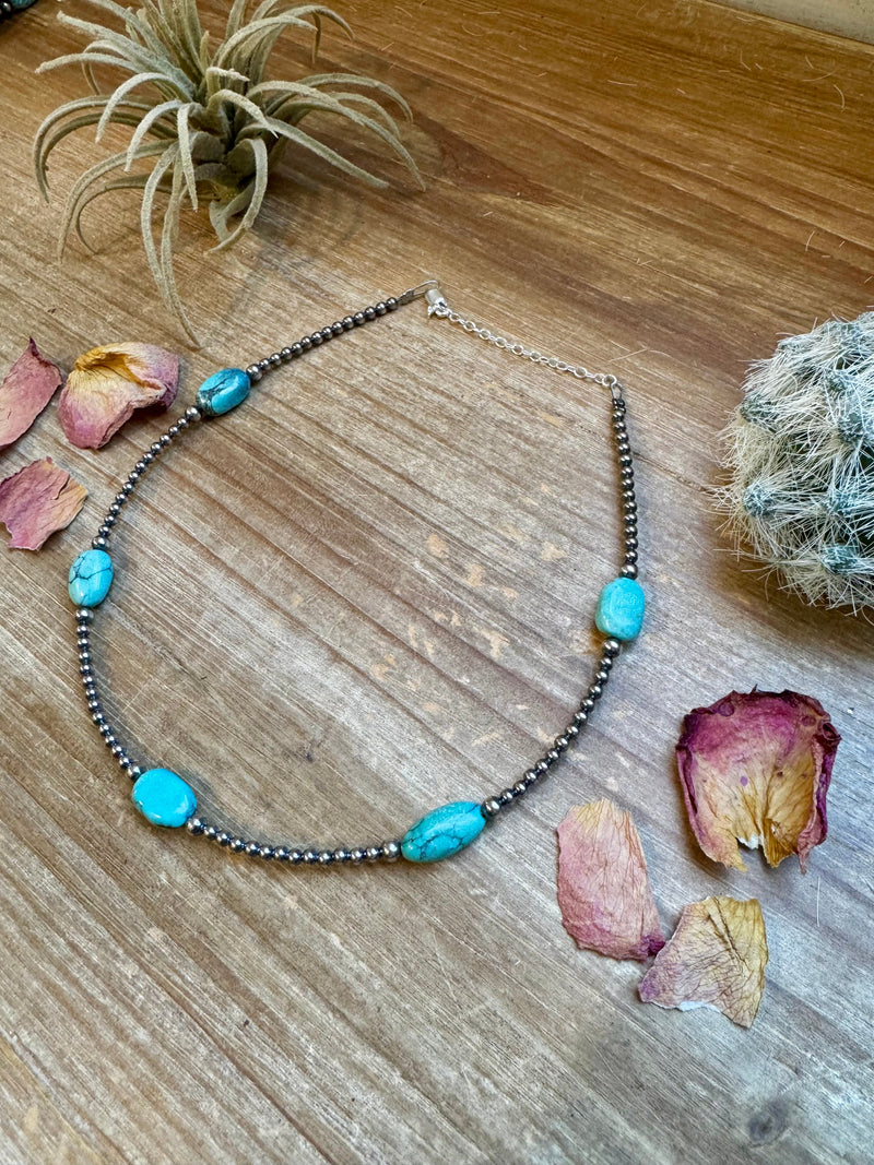 5 turquoise choker and Sterling Silver Pearls