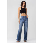 High Rise Wide Leg Raw Edge Dark Denim