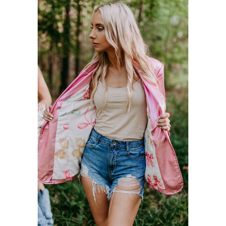 Pink Metallic Faux Leather Blazer