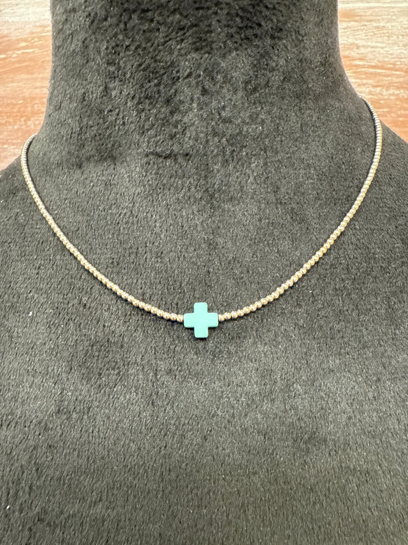 Posh Dainty Turquoise Cross Necklace