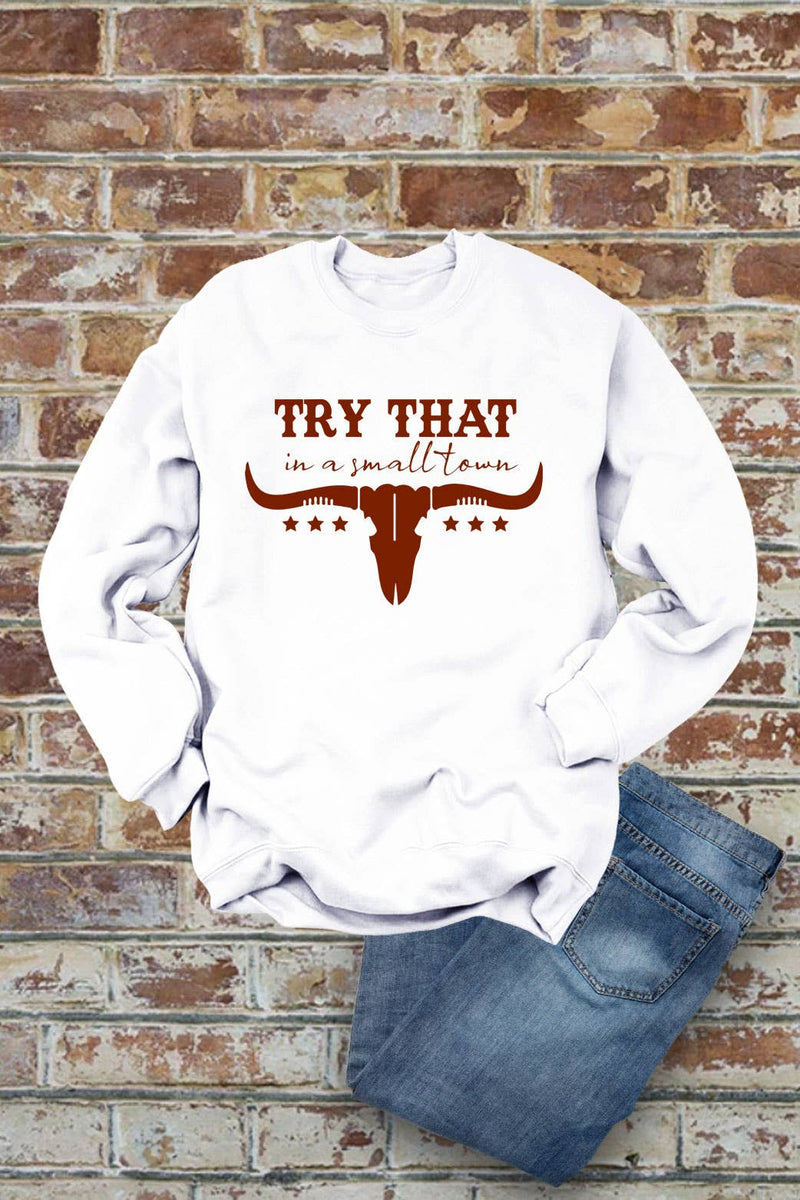 Top Avenue - Try That In a Small Town, Rodeo, Unisex Crew Neck Sweatshirt: H Grey/Brwn / L / Graphic Sweatshirt