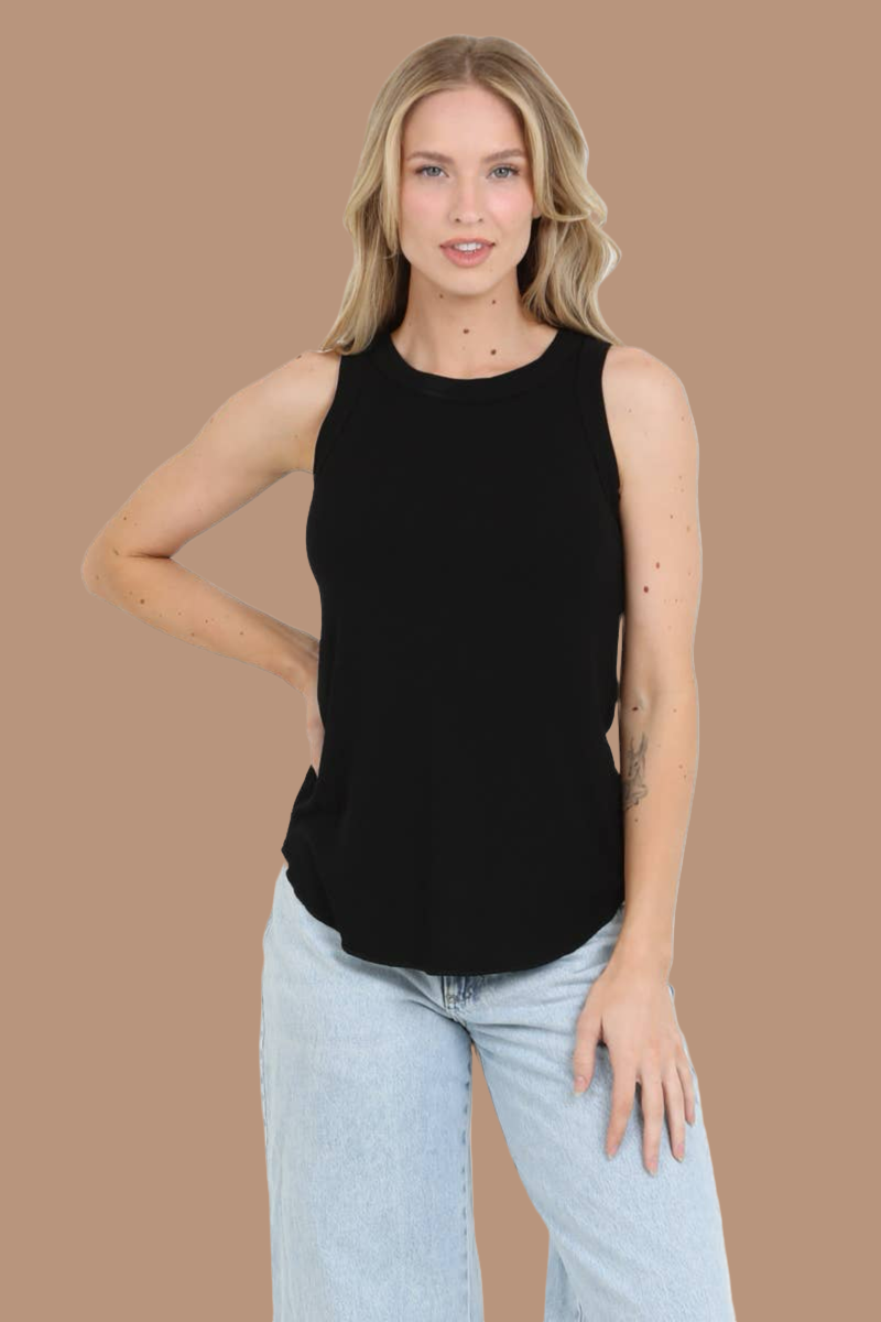 RIB KNIT ROUNDED HEM TANK TOP- 4 color options