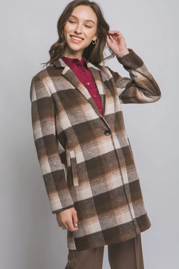 Long Sleeve Plaid Coat