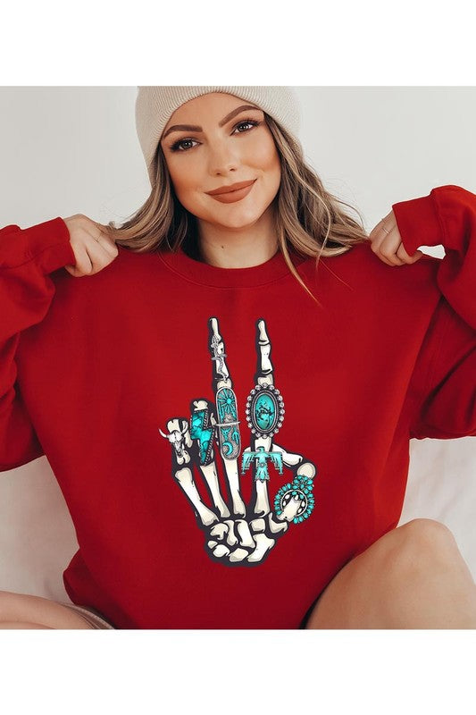 Skeleton Concho Rings Graphic Fleece Sweatshirts