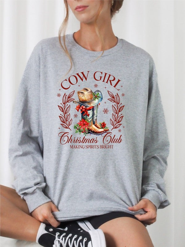 Cowgirl Christmas Club Cozy Crewneck Sweatshirt