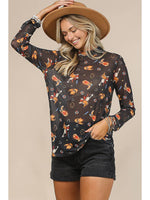 Sandy Western Print Mesh Long Sleeve Top