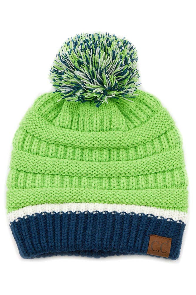 Hana - C.C Team Color Ribbed Beanie with Pom Winter Hat