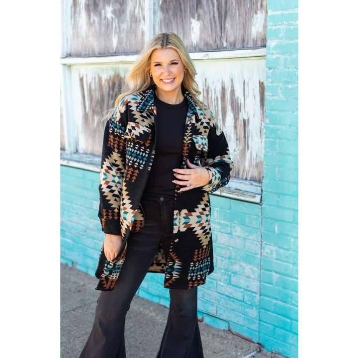 Western Aztec Print Cardigan Jacket