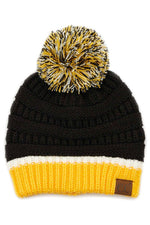 Hana - C.C Team Color Ribbed Beanie with Pom Winter Hat