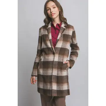Long Sleeve Plaid Coat