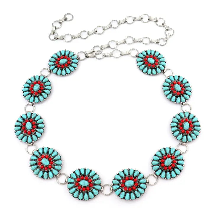Turquoise & Red Concho Belt