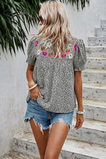 Floral Embroided Puff Sleeve