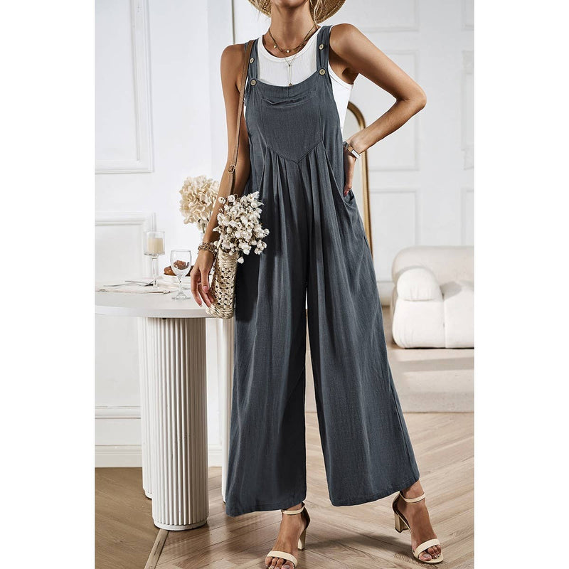 Supreme Fashion - Solid Wide Leg Pocketed Shoulder Tie Overalls: Light blue / M