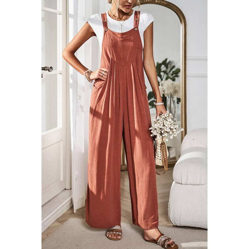 Supreme Fashion - Solid Wide Leg Pocketed Shoulder Tie Overalls: Light blue / XL