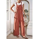 Supreme Fashion - Solid Wide Leg Pocketed Shoulder Tie Overalls: BLACK / M