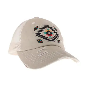 Distressed Aztec High Pony Ball Cap
