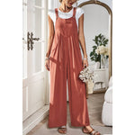 Supreme Fashion - Solid Wide Leg Pocketed Shoulder Tie Overalls: Rust / XL