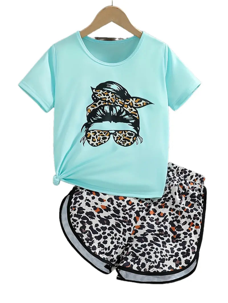 Girls Bougie Leopard Athletic Set