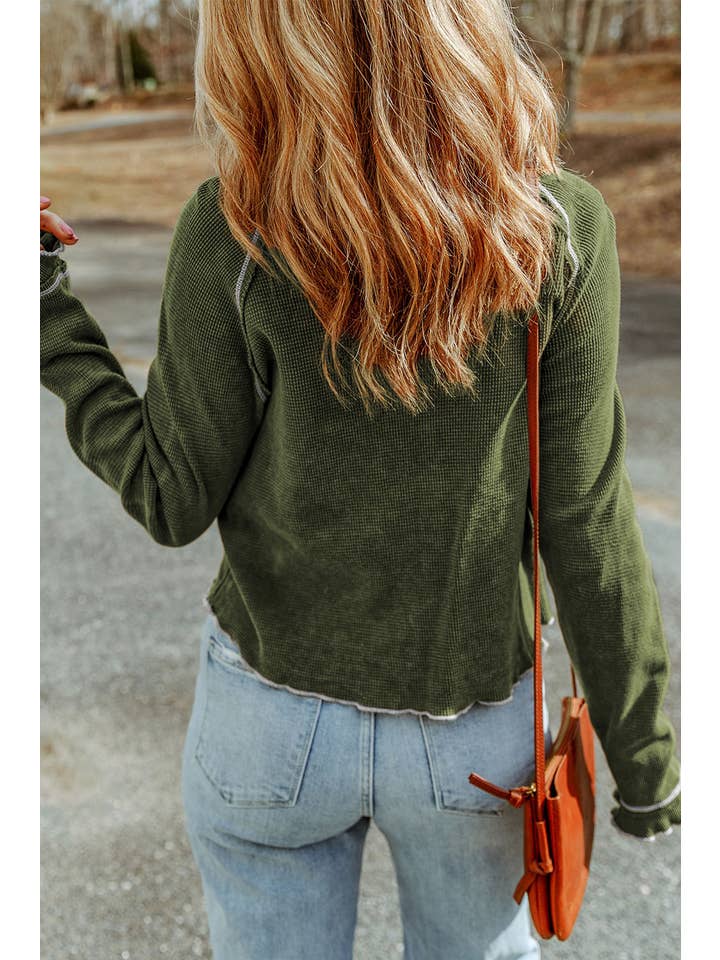 Waffle Textured Long Sleeve Top