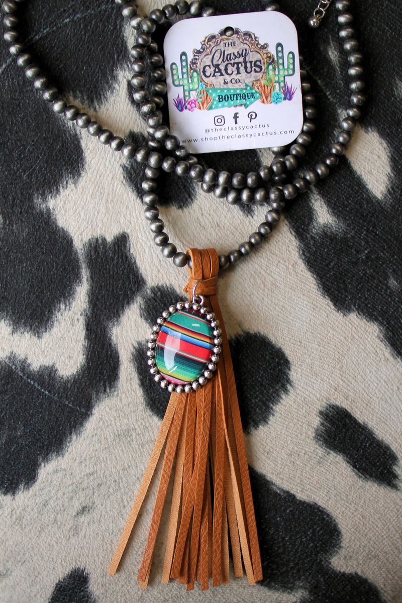 Long Faux Navajo Pearl Necklace w/Tassels