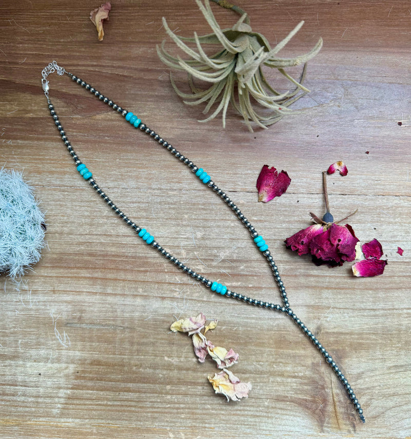 Lariat Sterling Silver Pearls & Turquoise