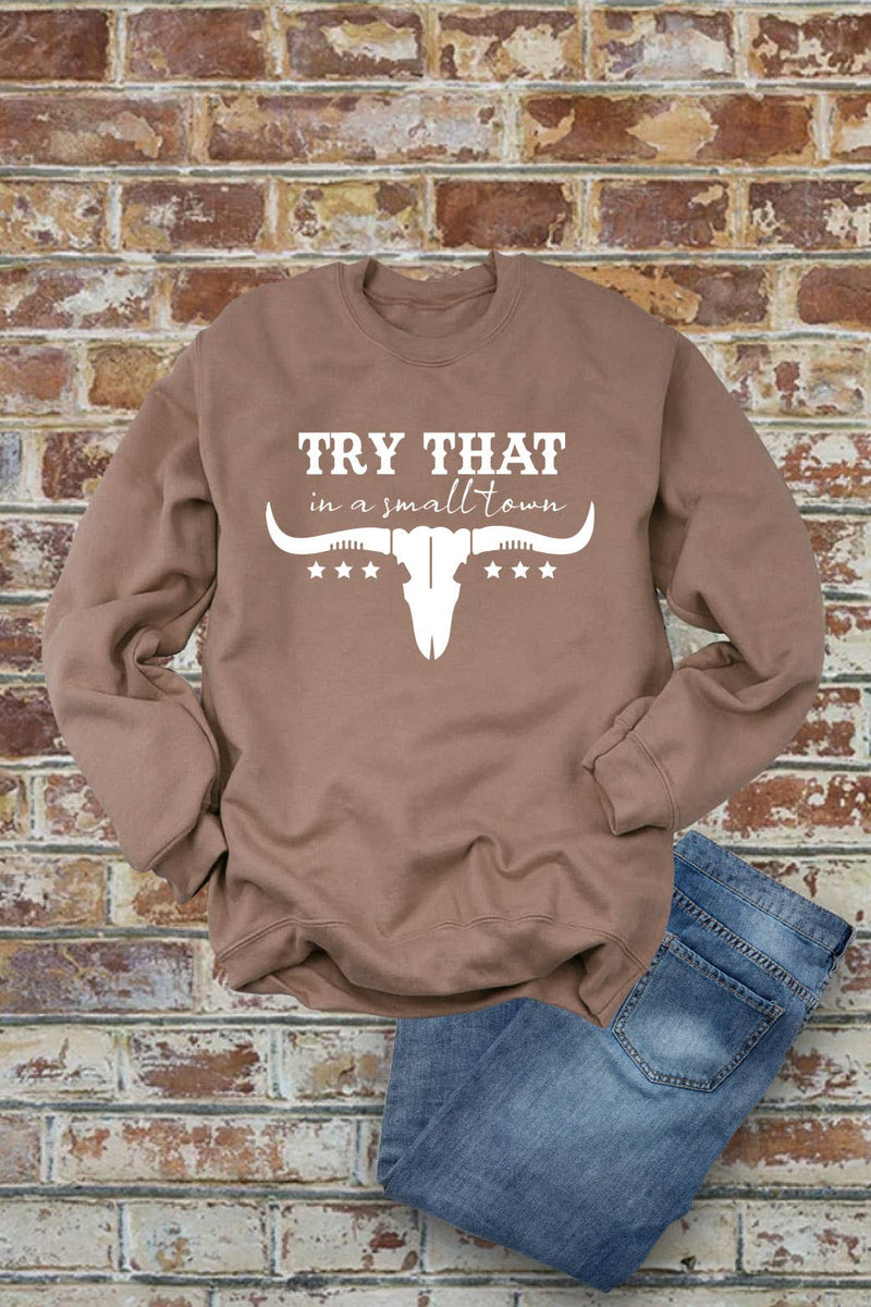 Top Avenue - Try That In a Small Town, Rodeo, Unisex Crew Neck Sweatshirt: Charcoal / M / Graphic Sweatshirt