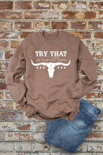 Top Avenue - Try That In a Small Town, Rodeo, Unisex Crew Neck Sweatshirt: H Grey/Brwn / S / Graphic Sweatshirt
