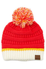 Hana - C.C Team Color Ribbed Beanie with Pom Winter Hat