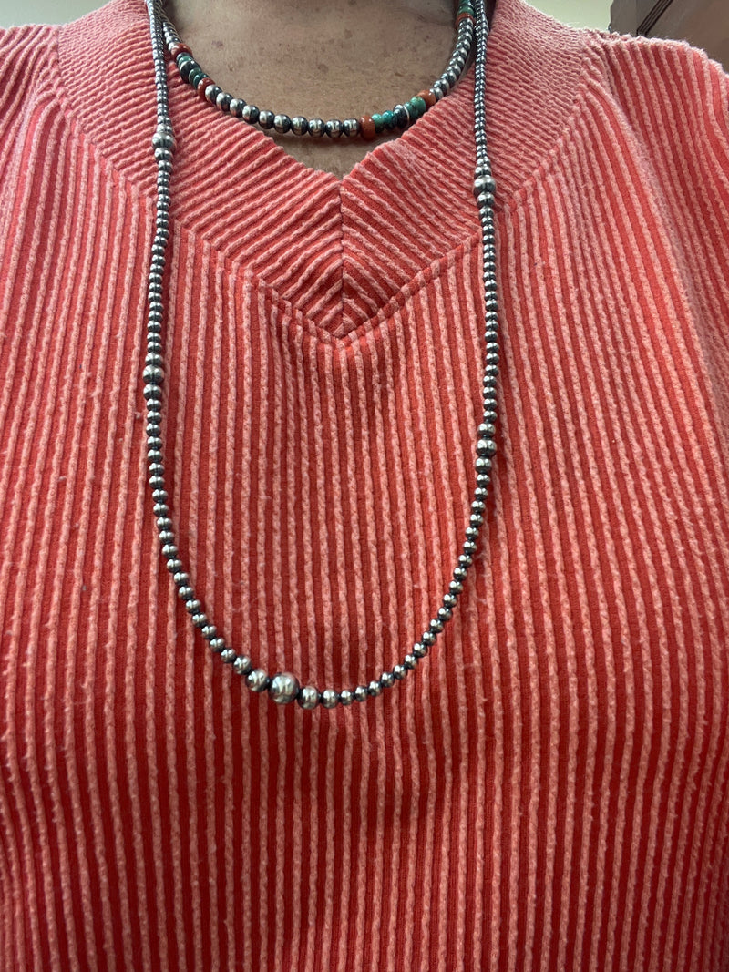 32-Inch Graduated Sterling Silver Navajo Pearls Necklace