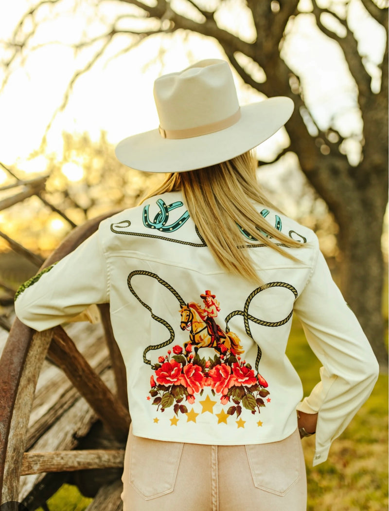 Dear Rodeo Retro Cowgirl Pearl Snap Cropped Top