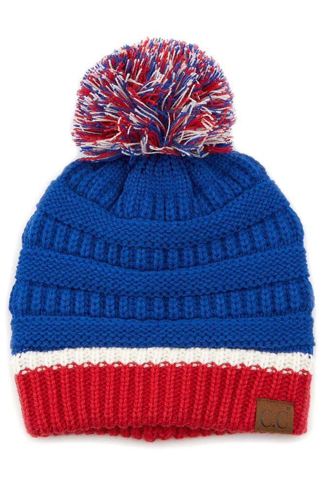 Hana - C.C Team Color Ribbed Beanie with Pom Winter Hat