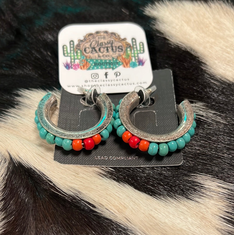 Chunky Navajo Beaded Hoop Earrings