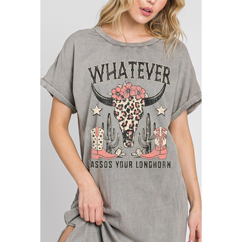 Whatever Cow Skull Graphic Dress