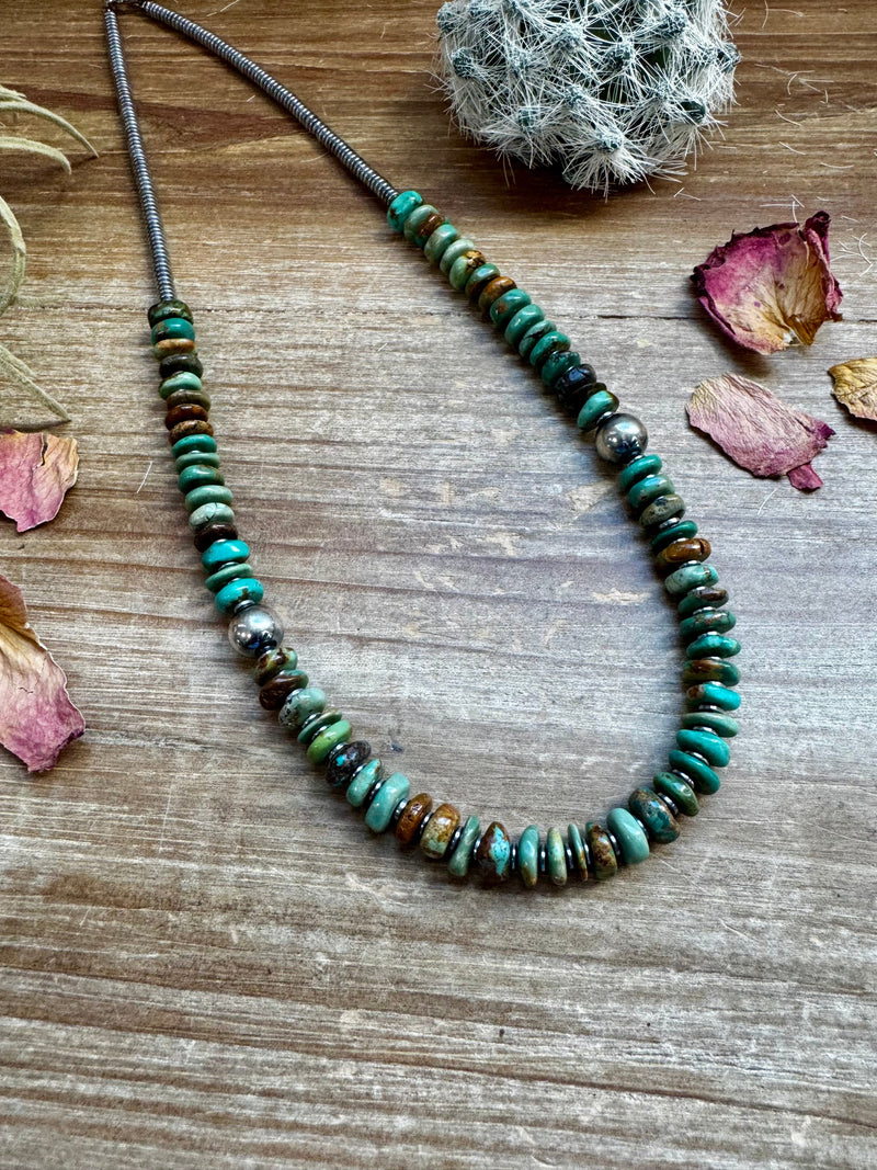 22 inch turquoise necklace with Sterling silver pearls