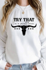 Top Avenue - Try That In a Small Town, Rodeo, Unisex Crew Neck Sweatshirt: Latte/Wht / L / Graphic Sweatshirt
