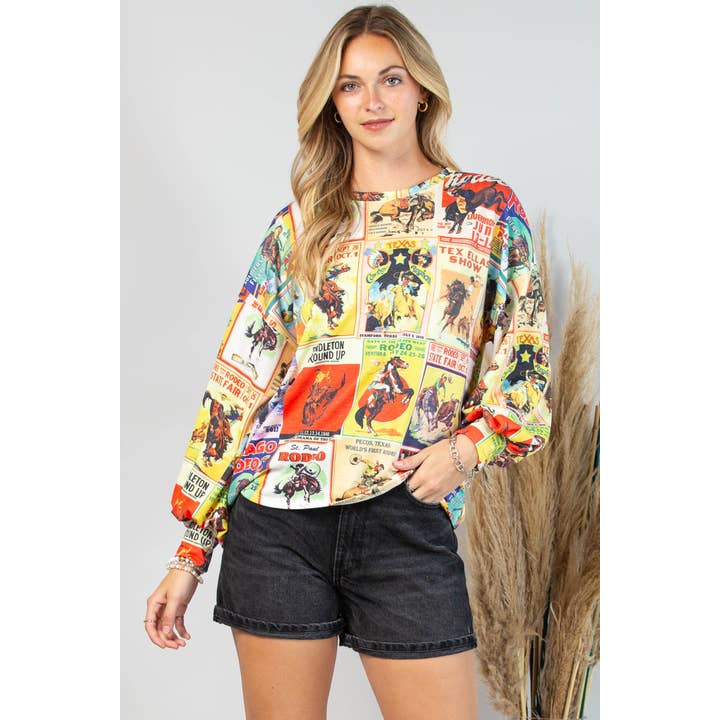 Western Vintage Print Long Sleeve