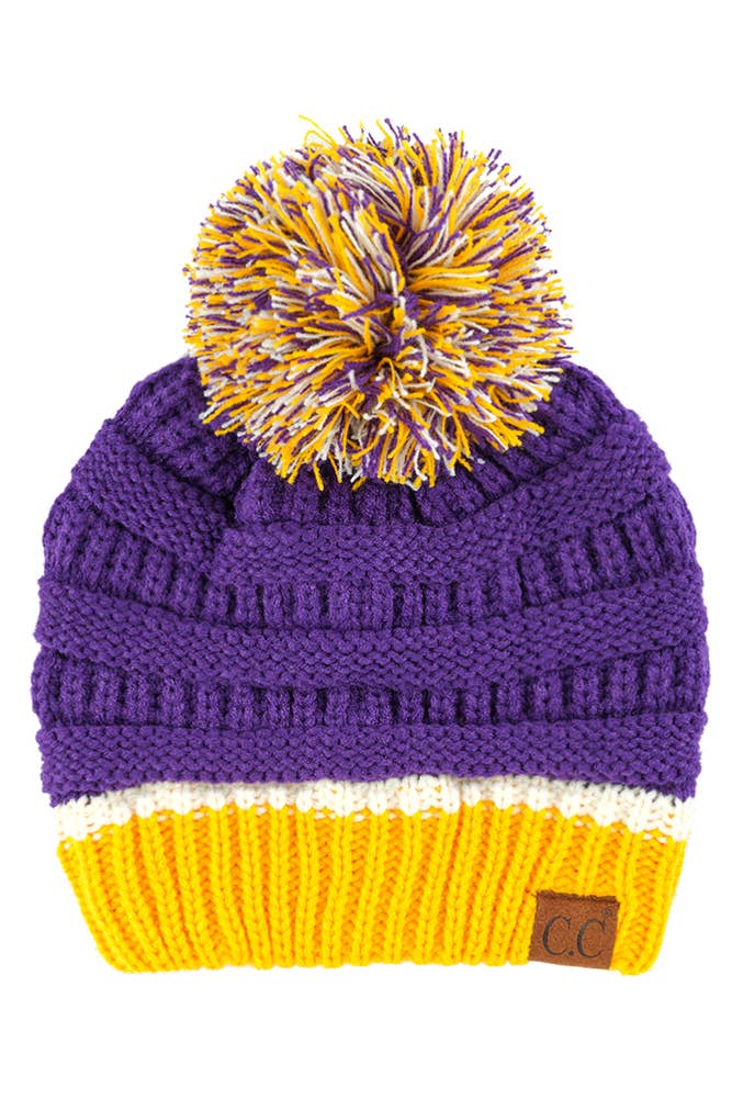 Hana - C.C Team Color Ribbed Beanie with Pom Winter Hat