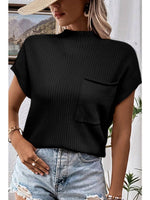 Patch Pocket Ribbed Short Sleeve Sweater