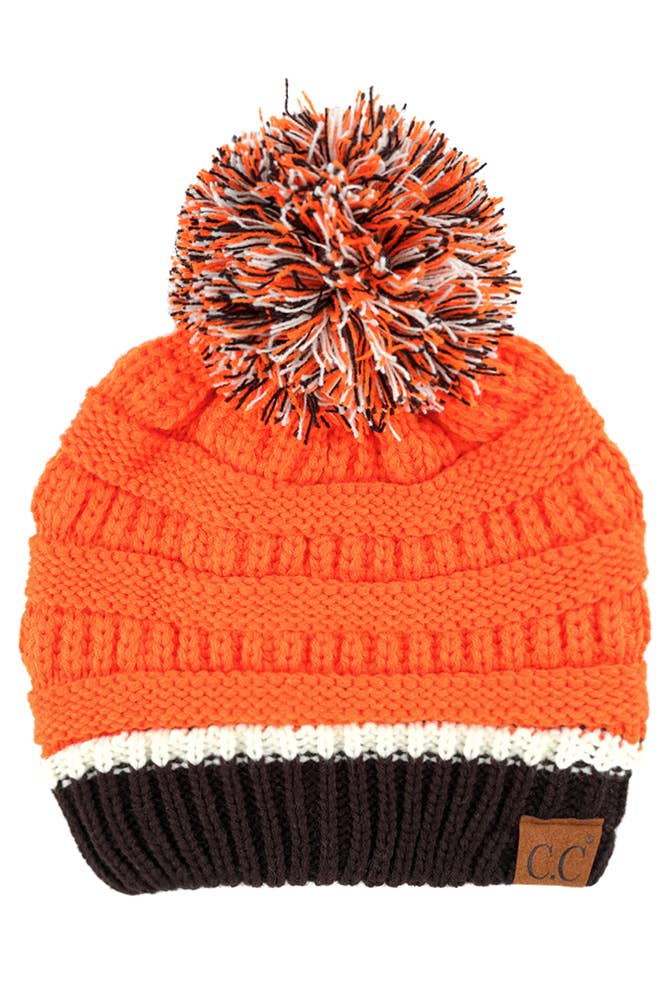 Hana - C.C Team Color Ribbed Beanie with Pom Winter Hat