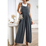 Supreme Fashion - Solid Wide Leg Pocketed Shoulder Tie Overalls: Light blue / L