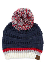 Hana - C.C Team Color Ribbed Beanie with Pom Winter Hat