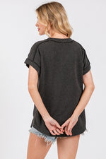 Drop Shoulder V-Neck Crinkle Rayon Tee